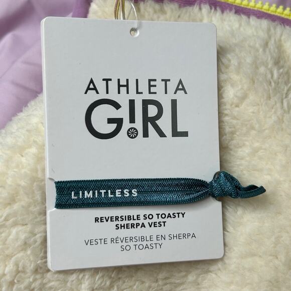 Athleta Girl So Toasty Reversible Sherpa Vest Warm Fuzzy Size XL/14 EUC Purple - Picture 9 of 12